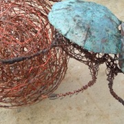 Dung_beetle_and_ball_32cmx19.5cm_(weight_2lb__10oz)_copper_and_nitrate_'07_(%c2%a3530_w.s.)
